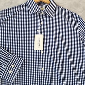 Collars & Co Dress Shirt Mens Size XL Apex Performance Button Up Navy Gingham